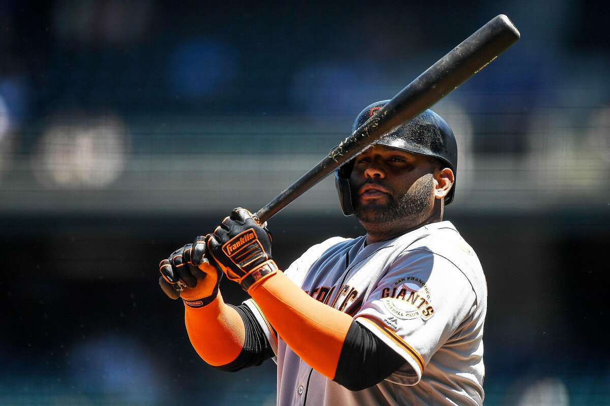 DENVER, CO - JULY 15: Pablo Sandoval #48 of the San Francisco Giants prepares to bat against the Colorado Rockies in the first inning during game one of a doubleheader at Coors Field on July 15, 2019 in Denver, Colorado. ~~
