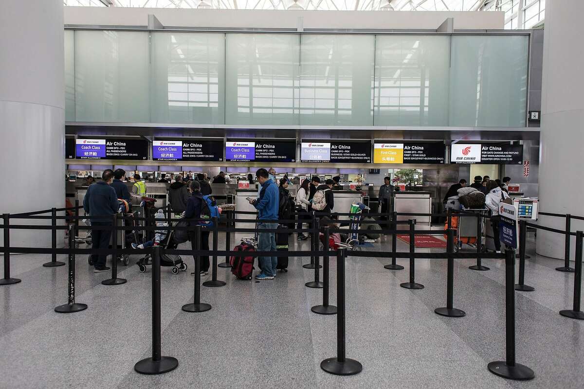The lines for flights to China through Air China were sparse on Thursday at San Francisco Airport's international terminal on January 30, 2020 in San Francisco, Calif. Airlines are cancelling some flights to China because of concerns over the coronavirus.