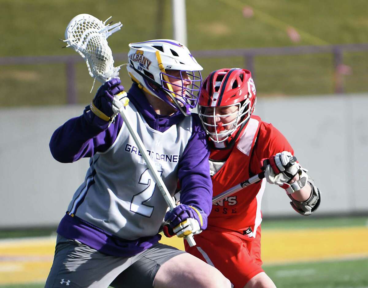 University at Albany's Kyle Casey carries the ball during a scrimmage with St. John's at Casey Stadium on Thursday, Jan. 30, 2020 in Albany, N.Y. (Lori Van Buren/Times Union)