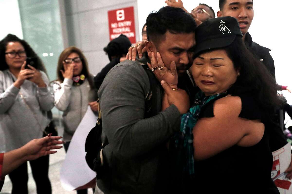 Sok Loeun is reunited with his mother, Nagh Meas at SFO International Terminal in San Francisco, Calif., on Wednesday, January 29, 2020. Loeun was deported to Cambodia 5 years ago.