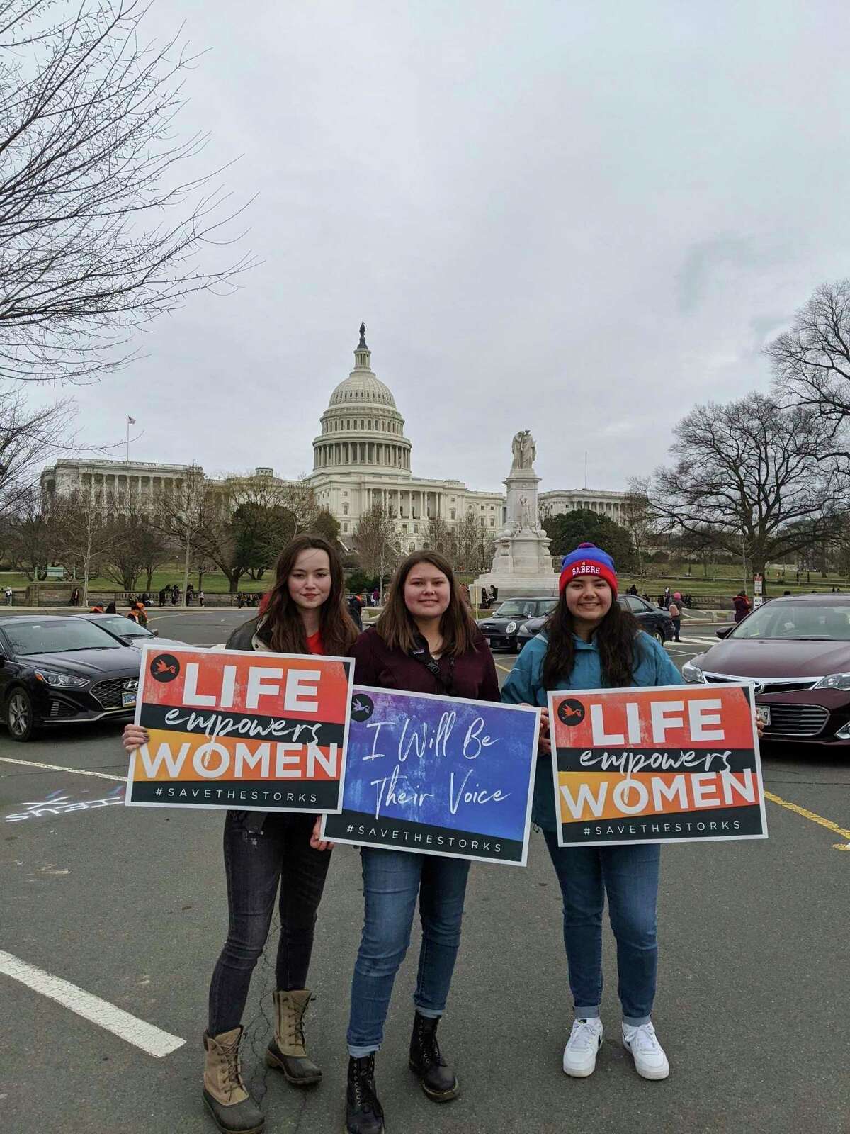 (Shown left to right) Bergen Johnson, Kaya Watkins and Elena Pizana attended the national March For Life in Washington D.C. last week. (Michelle McComb courtesy photo)