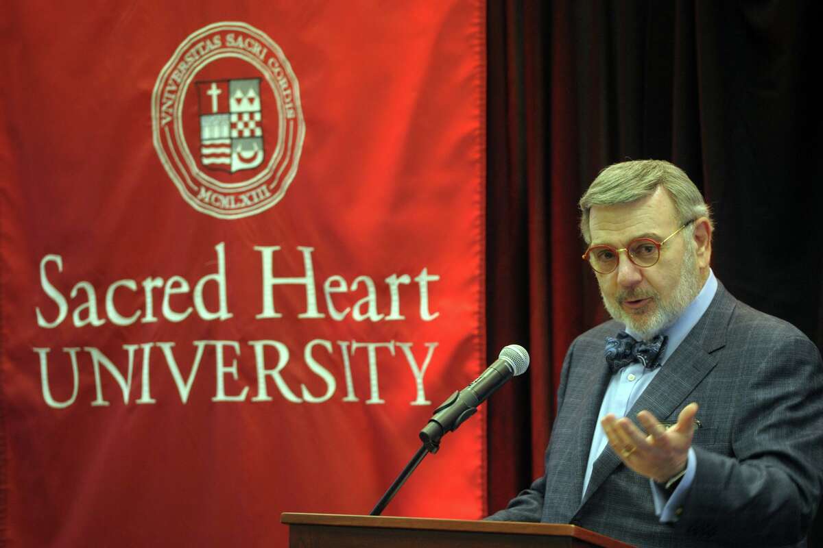 Sacred Heart University President John Petillo speaks during a ribbon cutting ceremony for the school’s new IDEA Lab, an engineering and innovation center in Fairfield, Conn. Jan. 31, 2020.