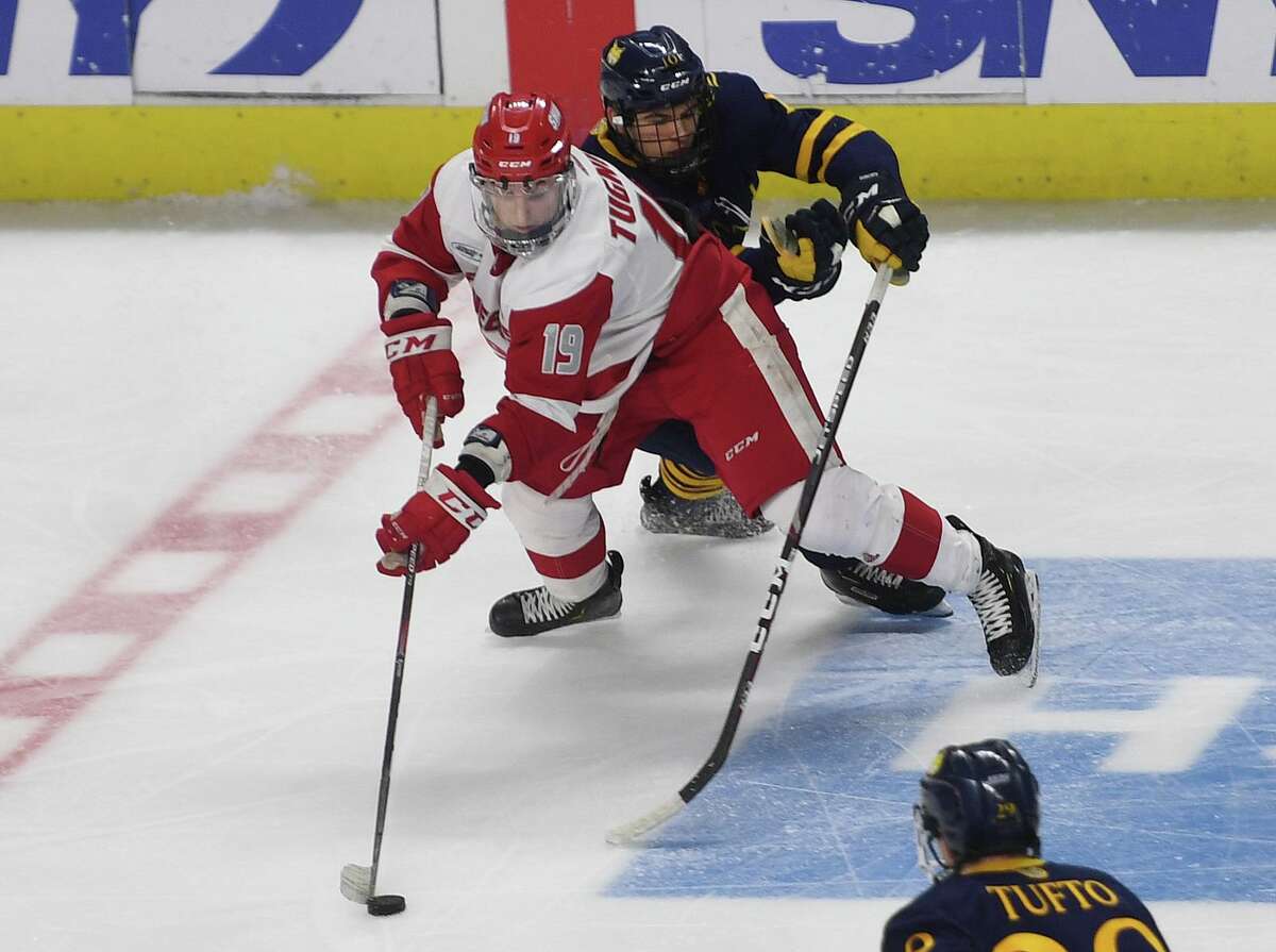 Quinnipiac v. Sacred Heart in the championship game of the Connecticut Ice college hockey tournament at the Webster Bank Arena in Bridgeport, Conn. on Sunday January 26, 2020.