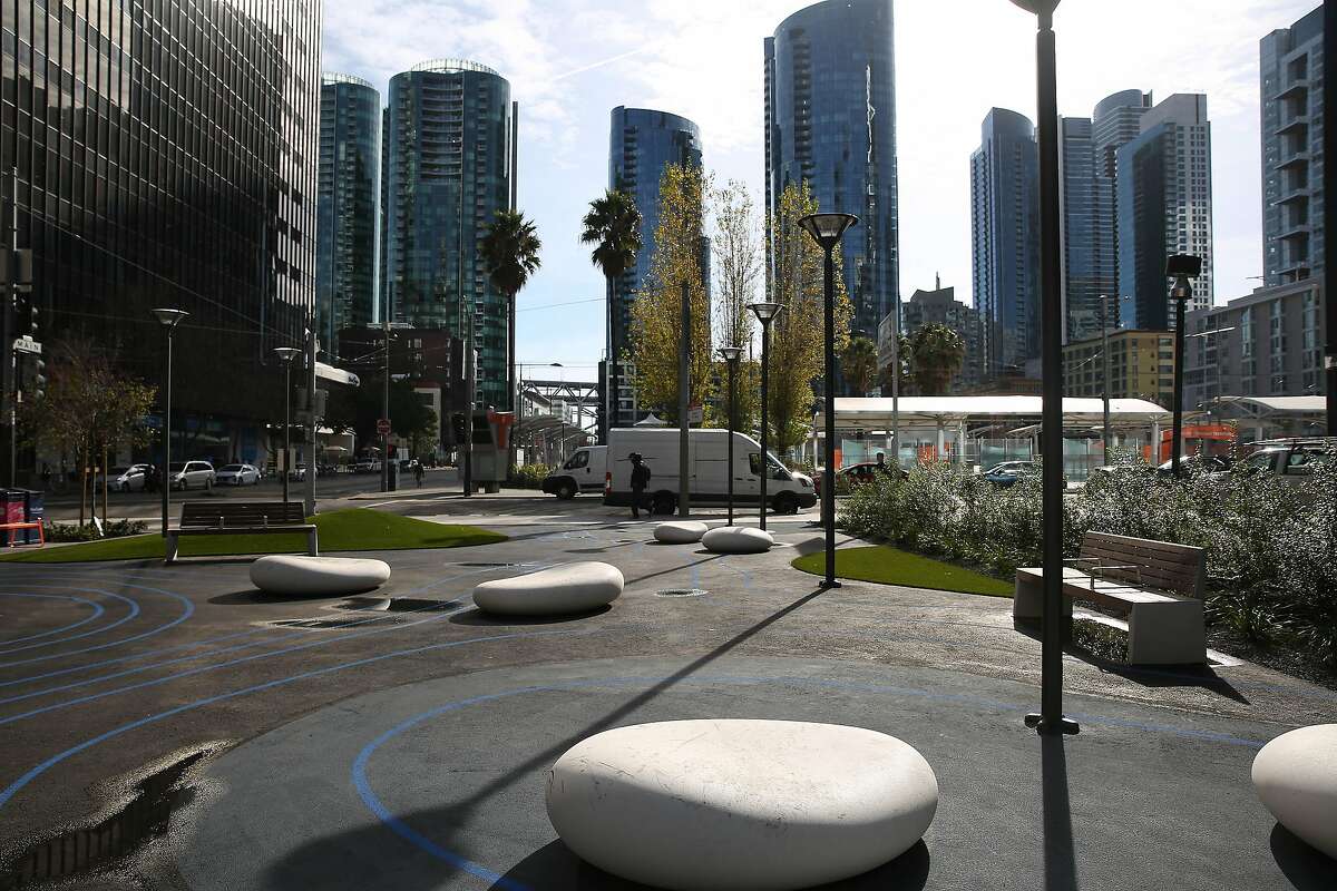 An urban park on the corner of Howard and Main Streets is seen on Friday, January 17, 2020 in San Francisco, Calif.