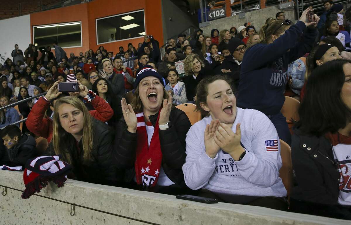 The United States fans cheer for the team during the first half of the CONCACAF Women's Olympic Qualifying Tournament match against the Panama Friday, Jan. 31, 2020, at BBVA Stadium in Houston.