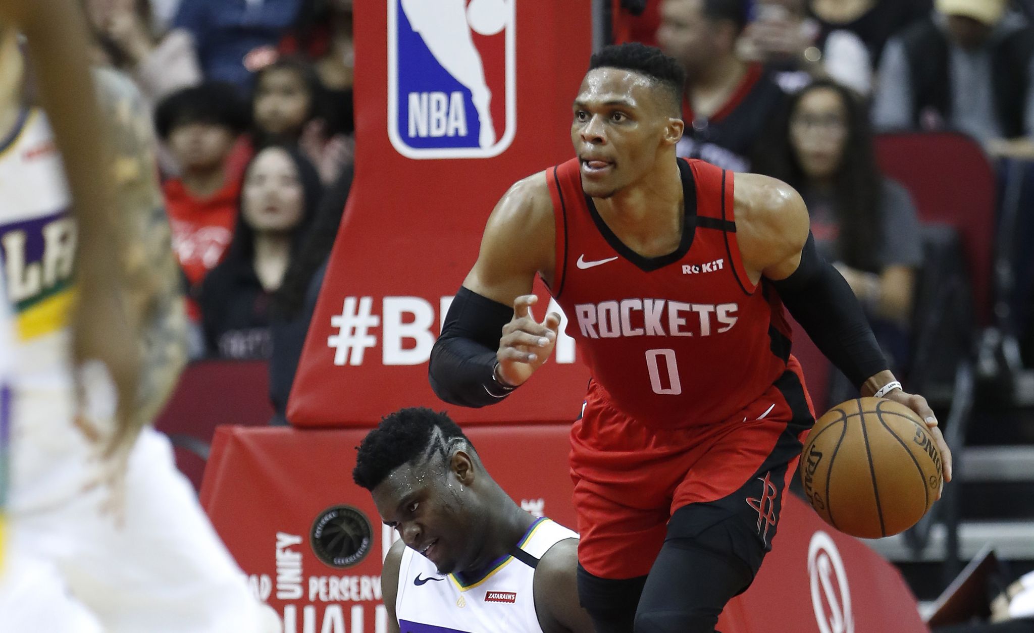 Status unknown on Rockets guard Russell Westbrook's apparent thumb injury