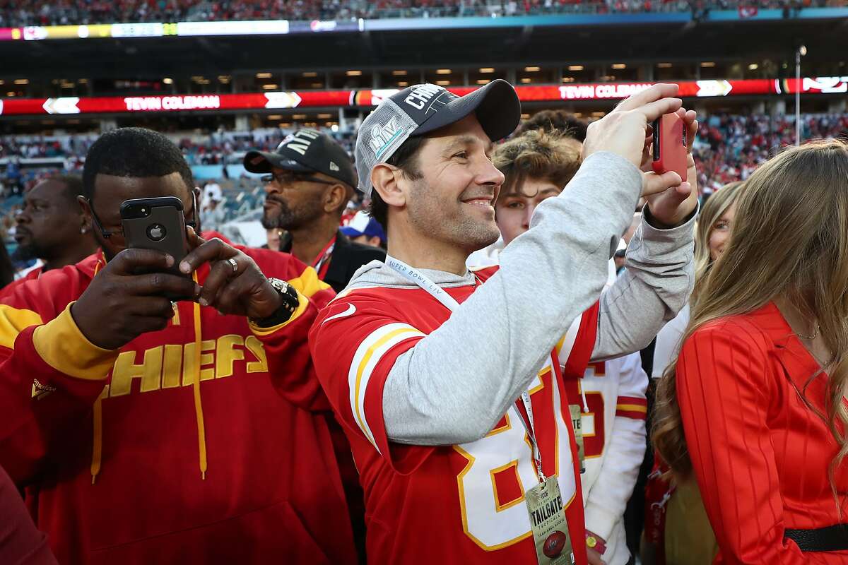 Actor Paul Rudd looks on before Super Bowl LIV between the Kansas City Chiefs and the San Francisco 49ers at Hard Rock Stadium on February 02, 2020 in Miami, Florida. (Photo by Jamie Squire/Getty Images)