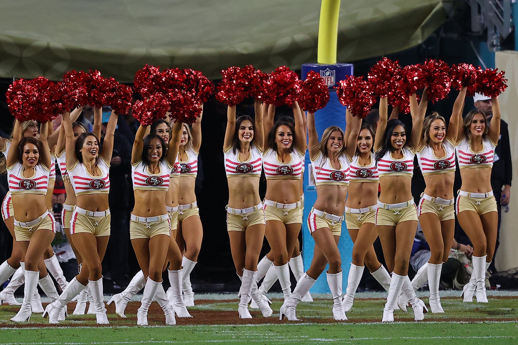 Prohibited from entering the field, 49ers cheerleaders are in for a strange...