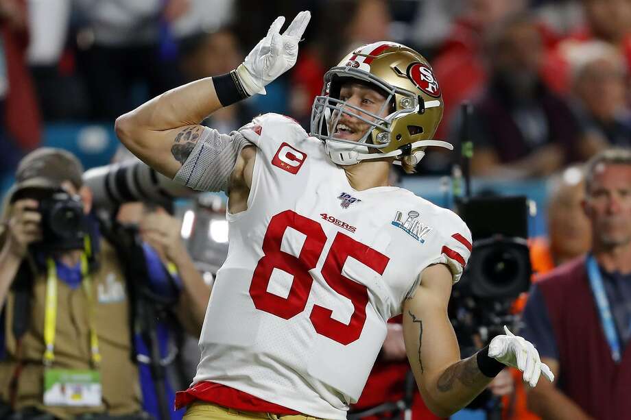 George Kittle #85 of the San Francisco 49ers reacts against the Kansas City Chiefs during the second quarter in Super Bowl LIV. On Thursday, Kittle signed a contract extension with the 49ers that will make him the highest-paid tight end in the NFL. (Photo by Kevin C. Cox/Getty Images) Photo: Kevin C. Cox / Getty Images