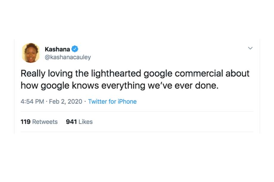 People had strong reactions to Google's "Loretta" Super Bowl commercial. Photo: Screenshot Via Twitter