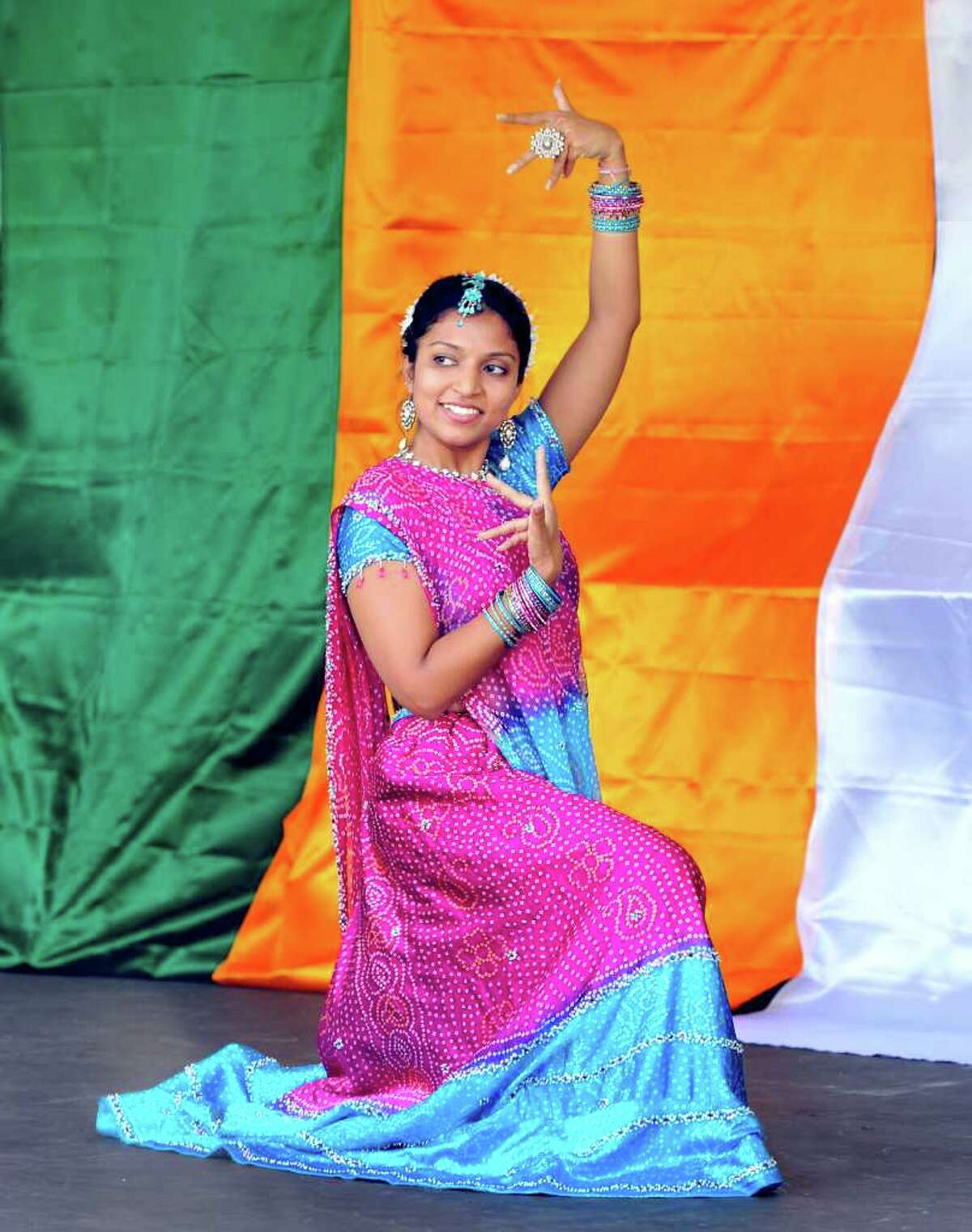 Megha Gupta, 25, of Danbury, performs during the Jai Ho Festival sponsored by the Indian Association of Western Connecticut, on the Danbury Green, Saturday, Aug. 14, 2010.