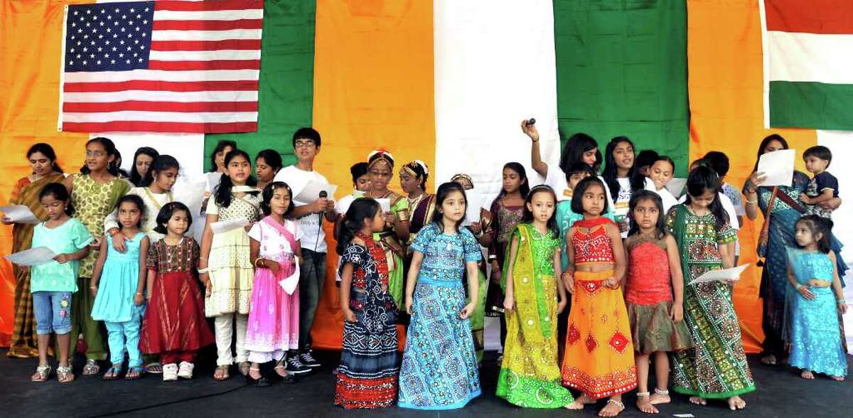 The "Childern of Danbury" sing the national anthem during the Jai Ho Festival sponsored by the Indian Association of Western Connecticut, Saturday, Aug. 14, 2010.