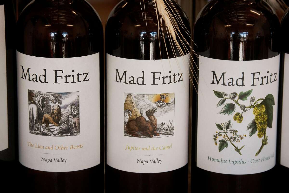 Artistic beer bottle labels at Mad Fritz Brewing Co. Taproom in St. Helena, Calif. on February 2, 2020.