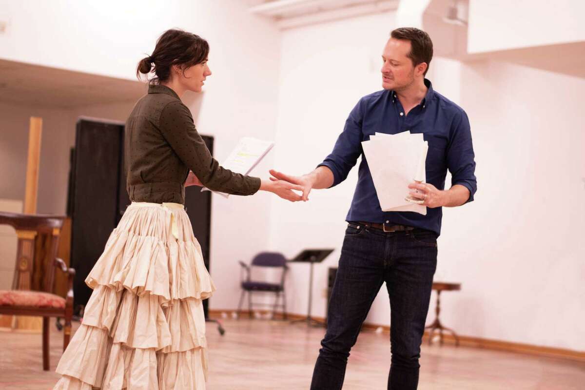 Helen Sadler, as Jane Eyre, and Chandler Williams, as Edward Rochester, rehearse for a new adaptation of “Jane Eyre.” The show will be presented at Hartford Stage, Feb. 13 through March 14.