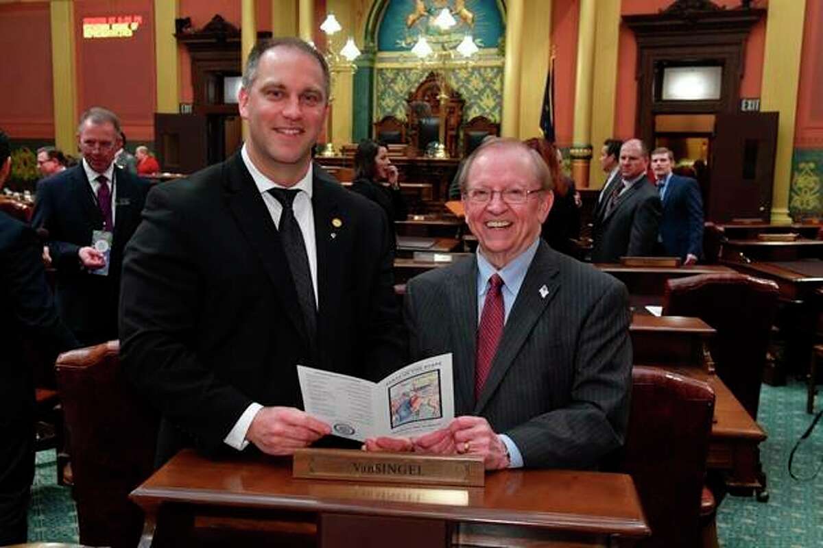 State Rep. Scott VanSingel, of Grant, attended the governor's annual State of the State address and was joined by president and CEO of The Berean Group, Bill Johnson. VanSingel represents the residents of Lake, Oceana and Newaygo counties. (Courtesy photo)