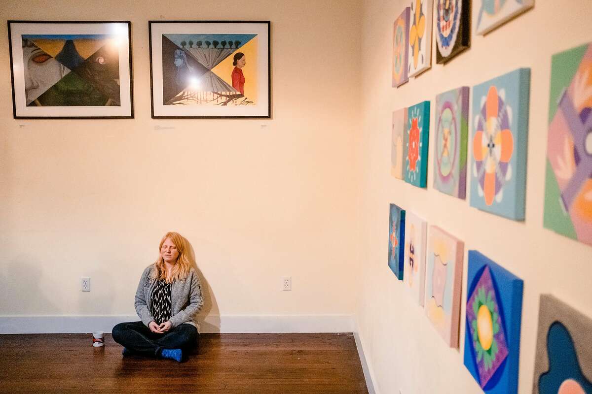 Kati Devaney Co-founder and COO of the San Francisco Dharma Collective meditates at the beginning of an event held at the Collective called "The Promises and Perils of Hacking Consciousness" in San Francisco, Calif. on Tuesday January 28, 2020.