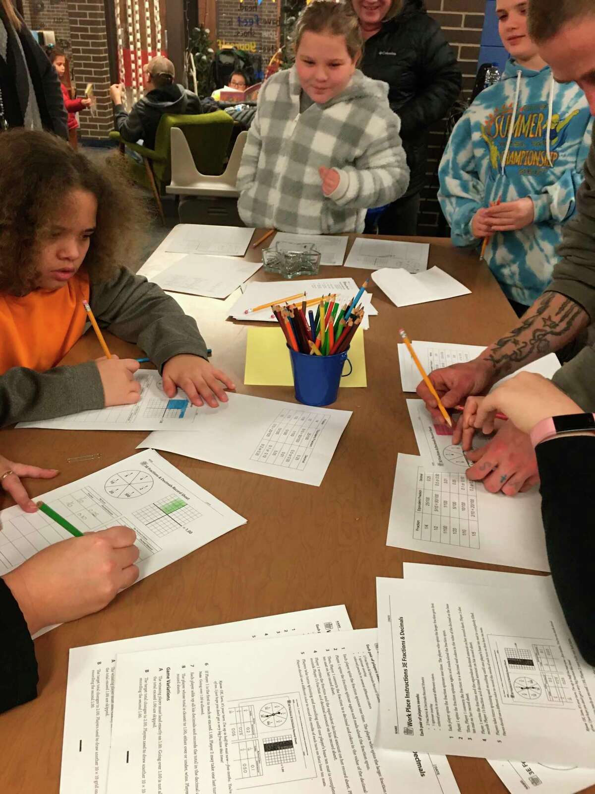 Students work on math activities for Bridges in Mathematics that the Manistee Area Public Schools put in place this year. (Courtesy photo)
