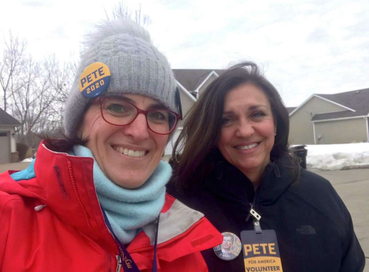 State Rep. Cristin McCarthy Vahey, D-Fairfield, and Lori Charlton, a member of the Fairfield Board of Finance, traveled to Iowa, where they went door-knocking Monday for South Bend, Ind., Mayor Pete Buttigieg.