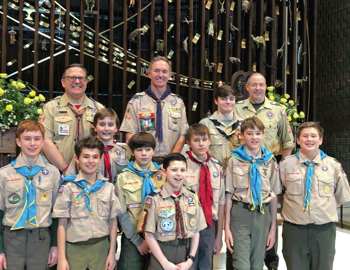 Andrew Reed (T70); Steve Prostor (Cubmaster — Pack 70); Lucas Breed (T70); Jack Winalski (T70); James Bakal (T70); Chris Winalski (Scoutmaster — Troop 70); Aidan Prostor (P70); Andrew Moor (T70); Ajay Boyd (Eagle Scout) (T70); John Murphy (T70); Neil Boyd (Assistant Scoutmaster — Troop 70); Lars Maechling (T70); Graham Ernst ( T70), not pictured.