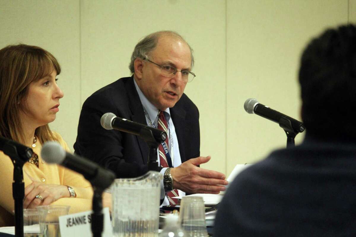 Interim Superintendent David Abbey speaks at a BOE meeting on Monday. Taken Feb. 3, 2020 in Westport, Conn.