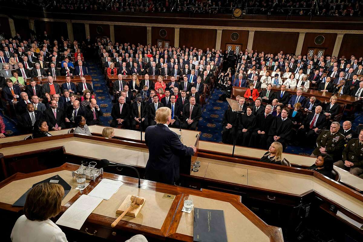 US President Donald Trump arrives to deliver the State of the Union address at the US Capitol in Washington, DC, on February 4, 2020. (Photo by Doug Mills / POOL / AFP) (Photo by DOUG MILLS/POOL/AFP via Getty Images)