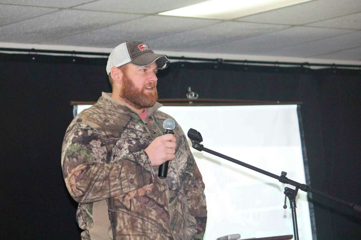 Reed City's Jason May talks about his successful deer hunting season. (Herald Review photo/John Raffel)