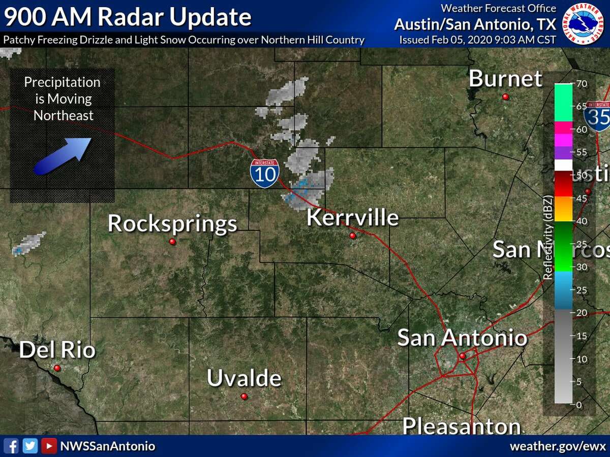 Snow seen falling across San Antonio