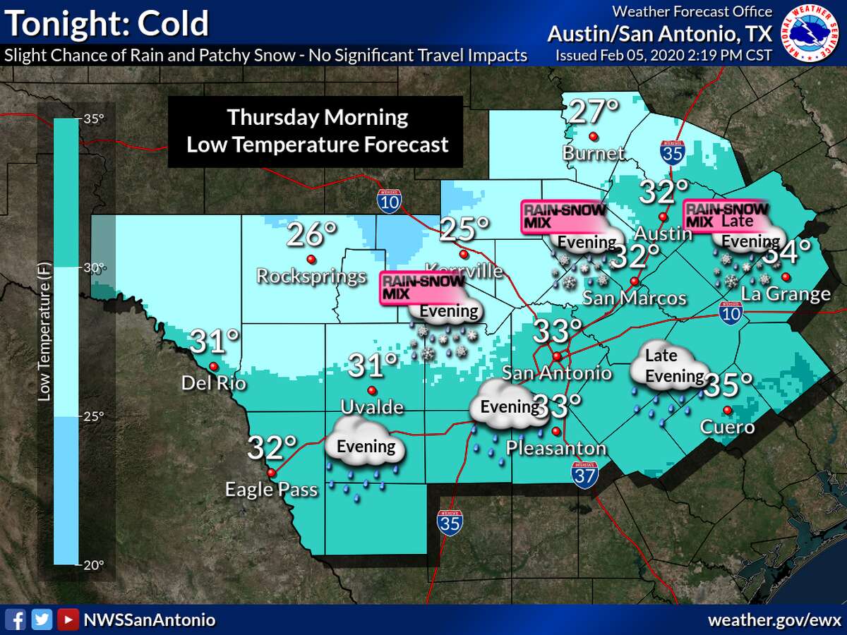 Snow seen falling across San Antonio