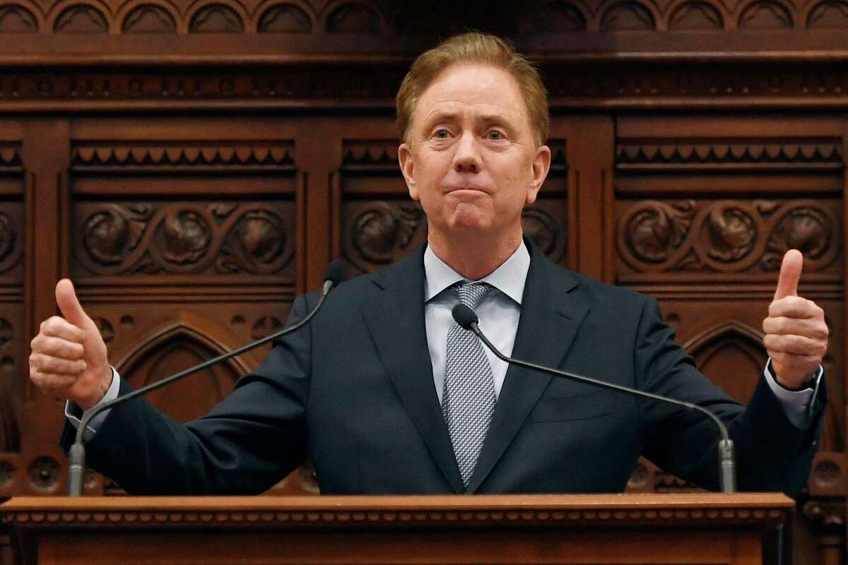 Connecticut Gov. Ned Lamont delivers the State of the State during opening session at the State Capitol, Wednesday, Feb. 5, 2020, in Hartford, Conn. (AP Photo/Jessica Hill)
