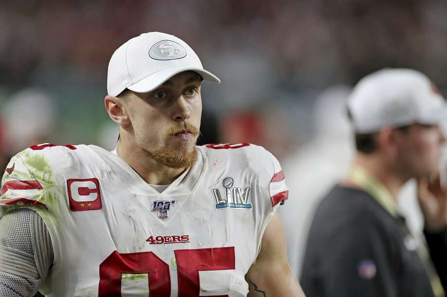 San Francisco 49ers tight end George Kittle (85) is seen on the sidelines against the Kansas City Chiefs at Super Bowl 54 on Feb. 2, 2020, in Miami Gardens, Fla. The Chiefs won the game 31-20. (AP Photo/Gregory Payan) Photo: Gregory Payan / Associated Press