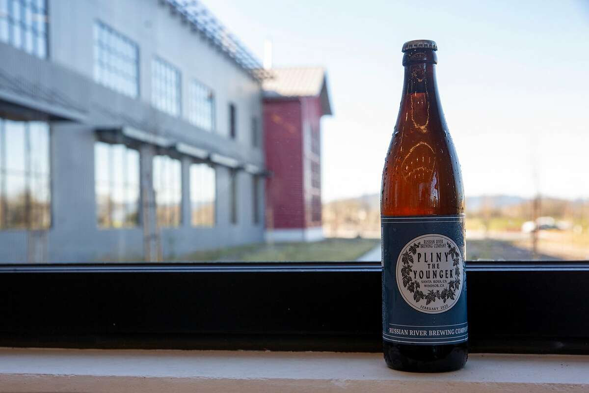 A bottle of Pliny the Younger beer at the Russian River Brewing Company, Wednesday, Feb. 5, 2020, in Windsor, Calif.