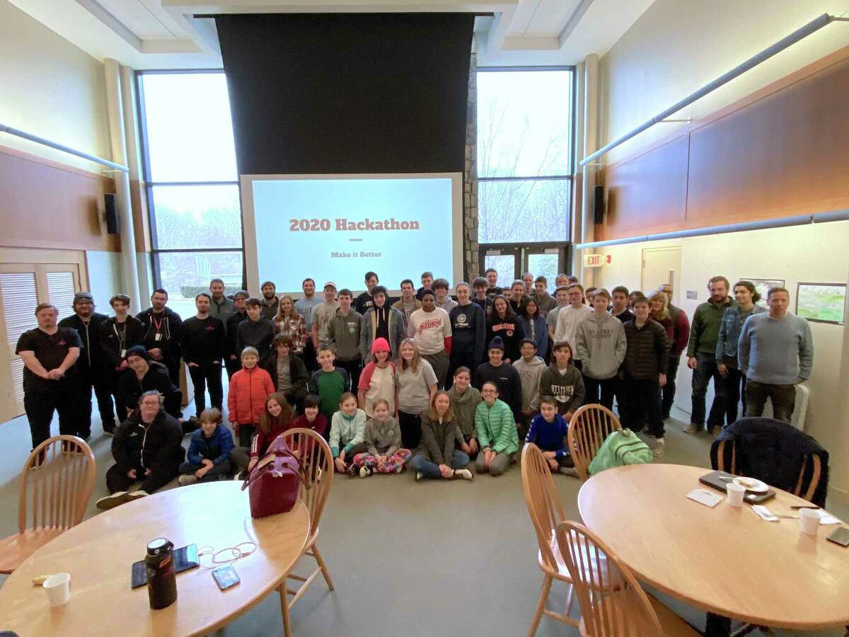 Participants in St. Luke’s School’s Hackathon 2020 in New Canaan pose for a photo.