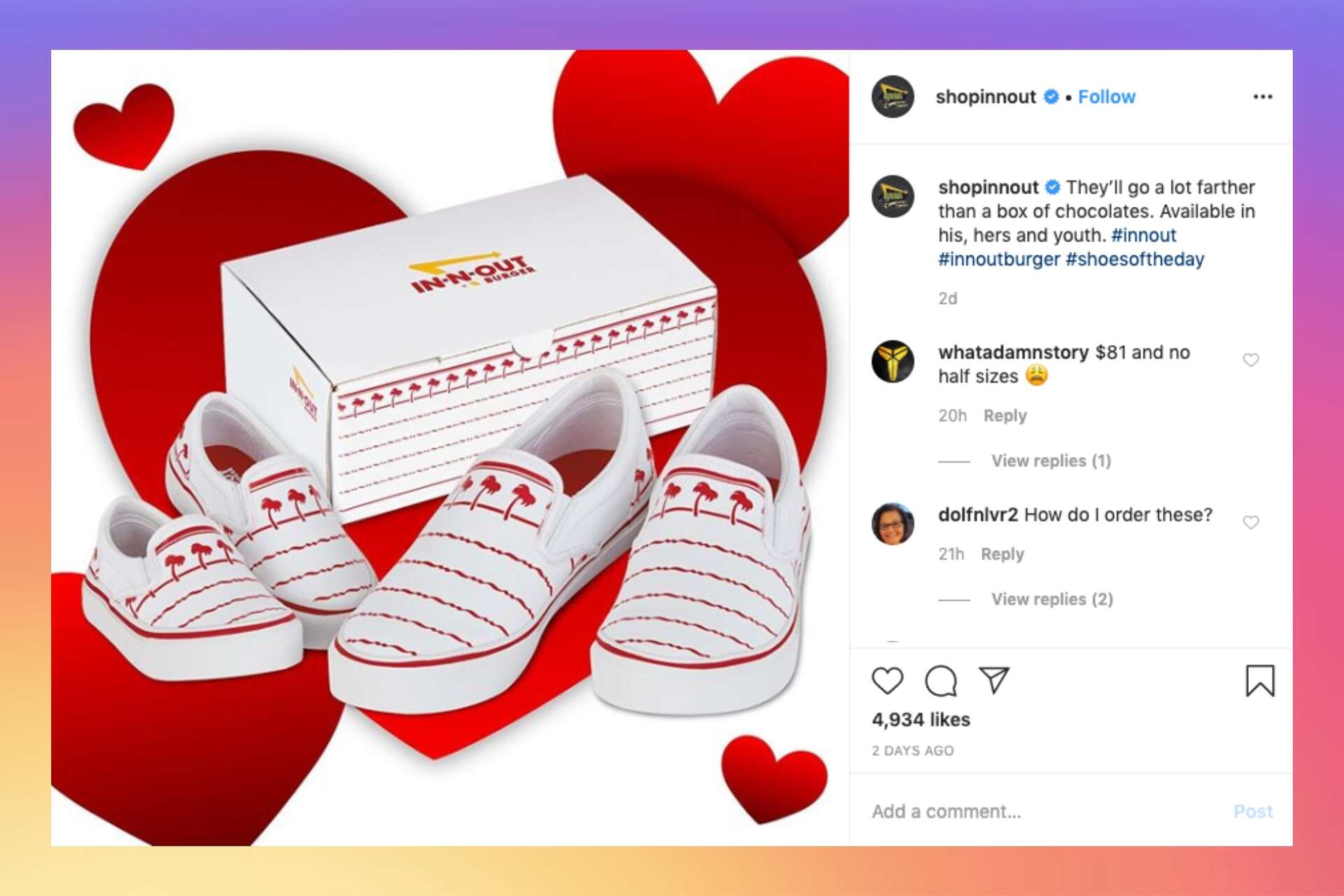 The wait is over. In N Out now sells sneakers