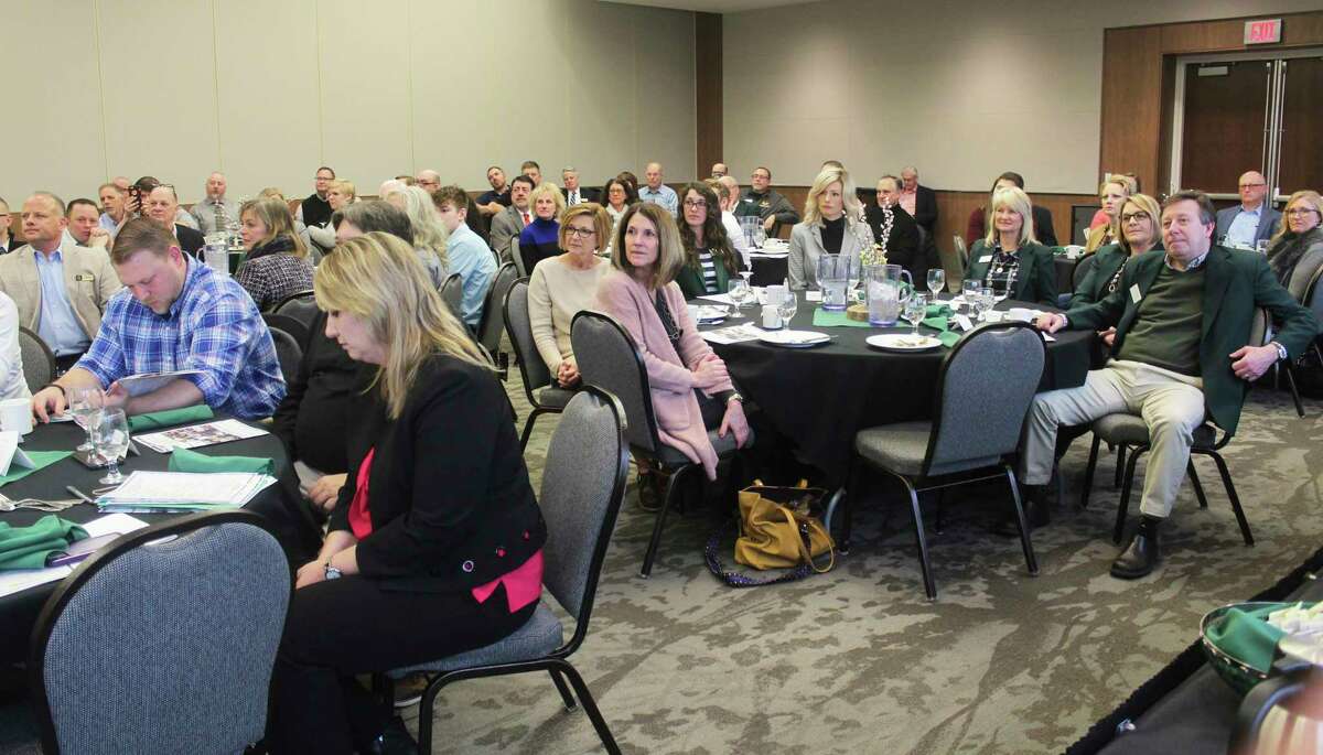 Area residents, business owners and community stakeholders filled the University Center ballroom on Ferris State University's campus Thursday morning for the annual Mecosta County Area Chamber of Commerce meeting. (Pioneer photo/Taylor Fussman)