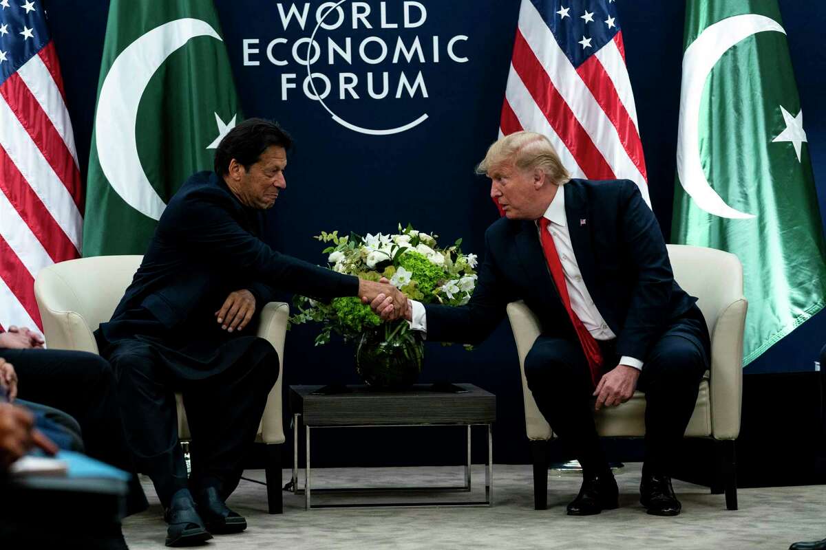President Donald Trump meets with Imran Khan, prime minister of the Islamic Republic of Pakistan, at the World Economic Forum in Davos, Switzerland on Tuesday, Jan. 21, 2020.