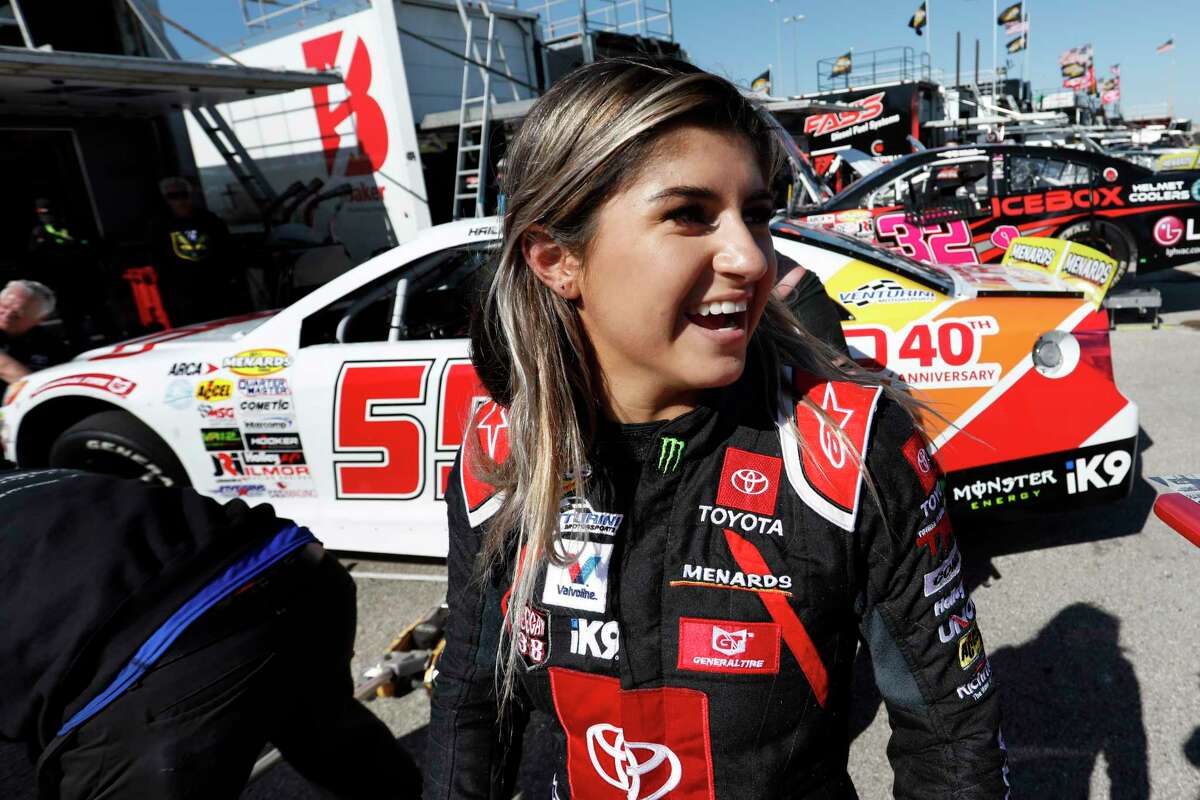 18, 2019, file photo, driver Hailie Deegan greets fans after practicing for...