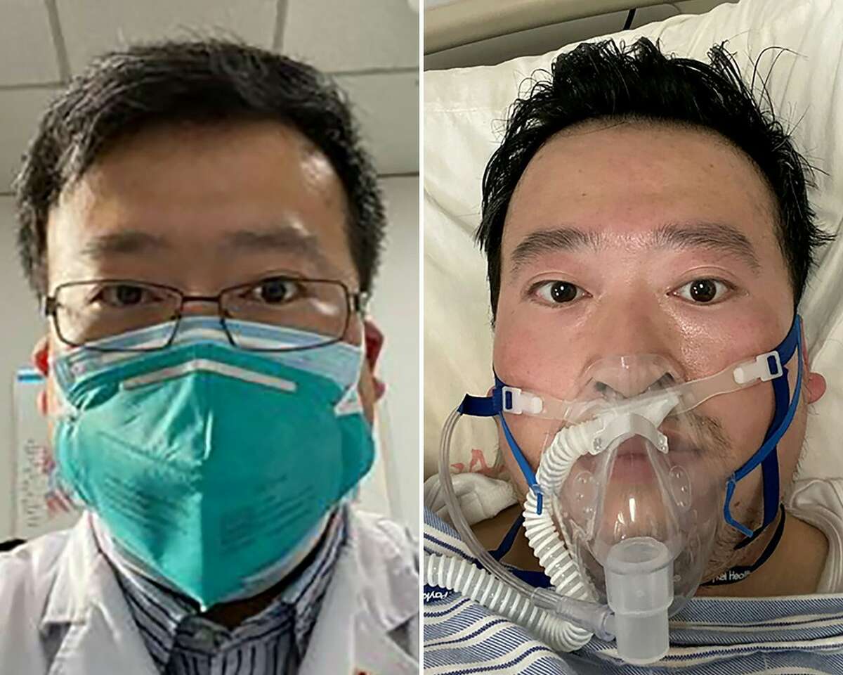 This combination of pictures created on February 7, 2020 shows undated photos obtained on February 7, 2020 of Chinese coronavirus whistleblowing doctor Li Wenliang whose death was confirmed on February 7 at the Wuhan Central Hospital, China.