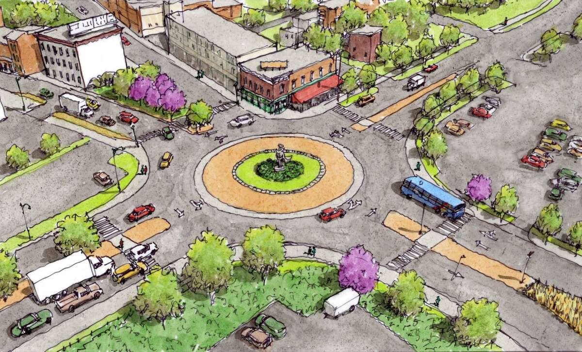 Rendering of the proposed roundabout at the intersection of Federal, River and King streets at Green Island Bridge in Troy, N.Y. (City of Troy)