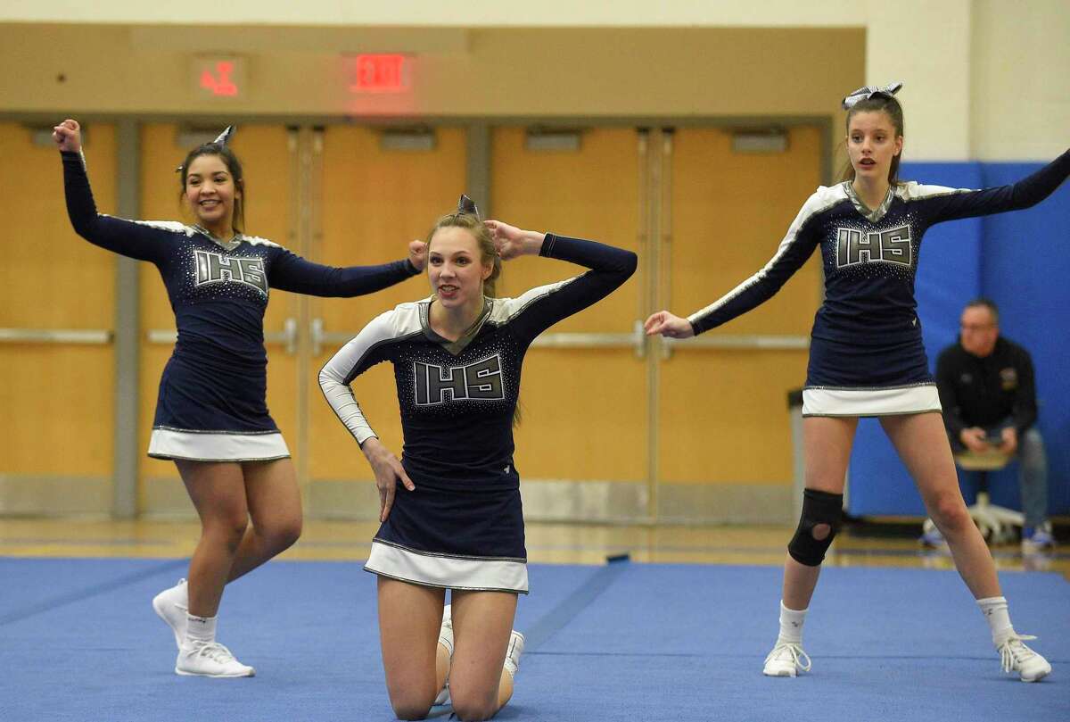 Immaculate Cheer competes in the SWC cheer championships at Newtown High School on Feb. 7, 2020 in Newtown, Connecticut.