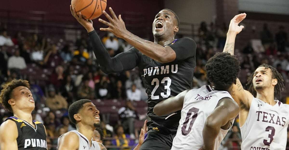Prairie View A&M Devonte Patterson goes to the basket against Texas Southern University during second half of game at TSU Saturday, Jan. 11, 2020, in Houston.