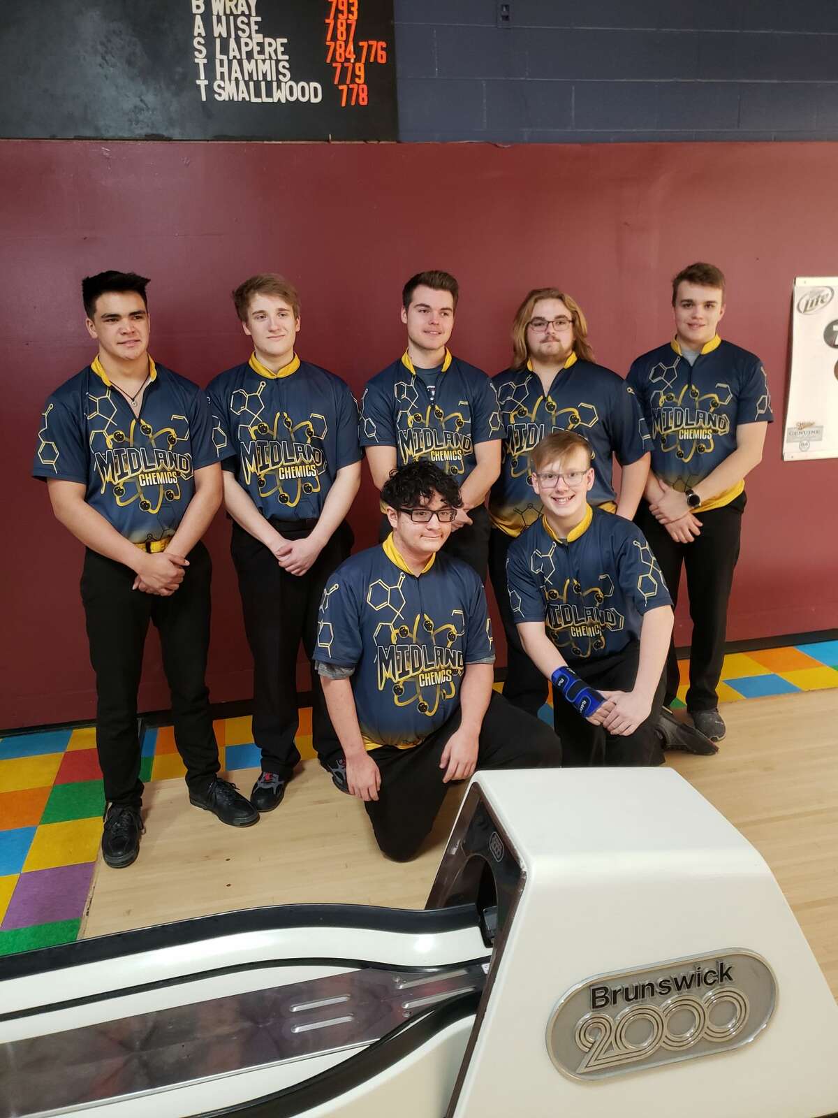 Pictured is the undefeated Midland High boys' bowling team: (front row, from left) Ruberto Mosqueda, Hunter Blackhurst; (back row, from left) Colin Terrill, Izaac Goergen, Nathan Miller, Eric Kalishek, Alex Kuzik.