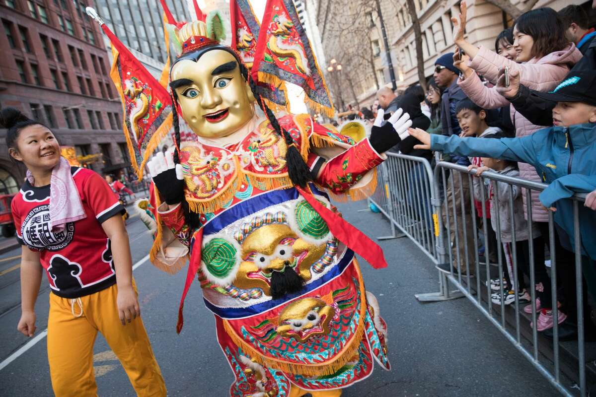 Participants from Ma-Tsu Temple take part in the Chinese New Year Parade in San Francisco, Calif. on February 8, 2020.