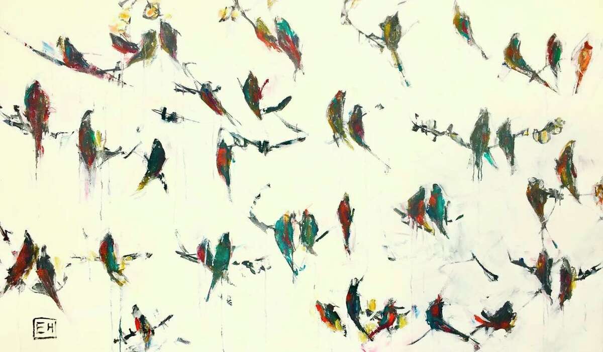 Four of Ellie Harold's migration inspired paintings from her Birds Fly In series will be on display at the American embassy in Bratislava, Slovakia.