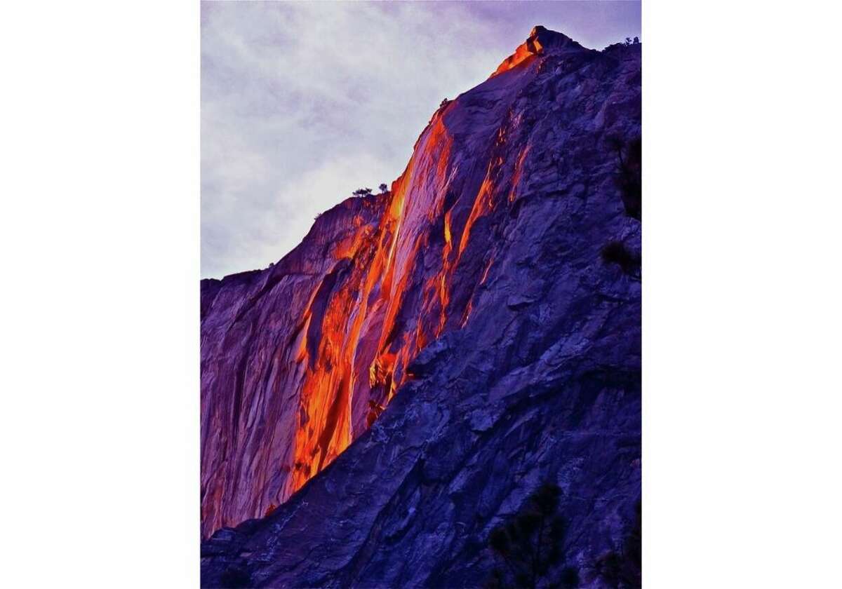 Here it is at the start of the event, where refracted light made Horsetail Fall look like an oil painting. Conditions synchronized at dusk Saturday, Feb. 16, 2013, to turn Horsetail Fall in Yosemite Valley into a "firefall" This image is untouched, non Photoshopped or enhanced in any way. Copyright 2013 Lee DeCovnick, used by permission.