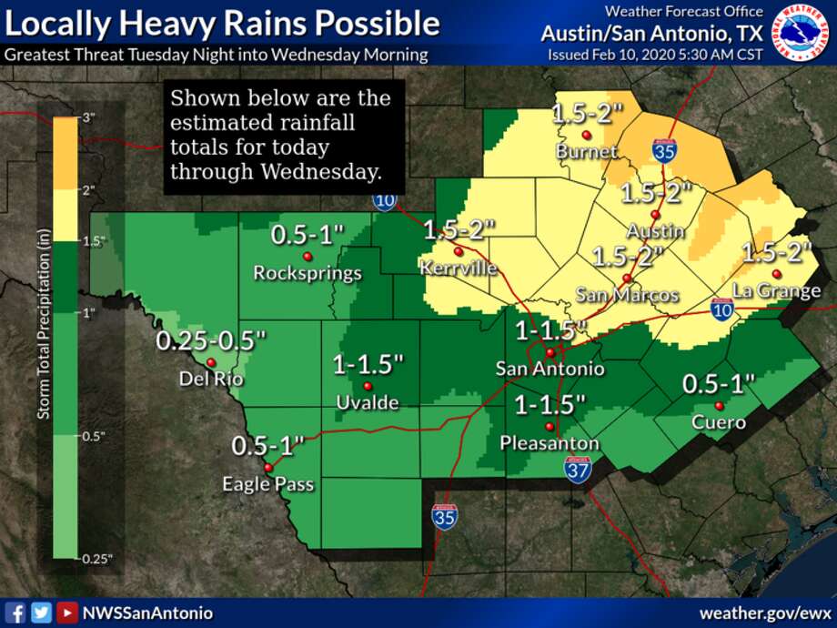 A slow-moving storm system threatens to bring severe weather and hail to the San Antonio-area on Monday, according to the National Weather Service. Photo: National Weather Service