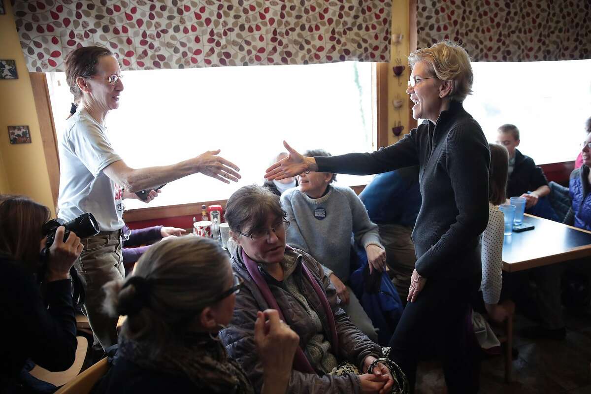 CONWAY, NEW HAMPSHIRE - FEBRUARY 10: Democratic presidential candidate Sen. Elizabeth Warren (D-MA) speaks to guests inside the Sweet Maple Cafe during a campaign stop on February 10, 2020 in Conway, New Hampshire. The 2020 New Hampshire primary will take place on February 11, making it the second nominating contest for the Democratic Party in choosing their presidential candidate to face Donald Trump in the 2020 general election. (Photo by Scott Olson/Getty Images)