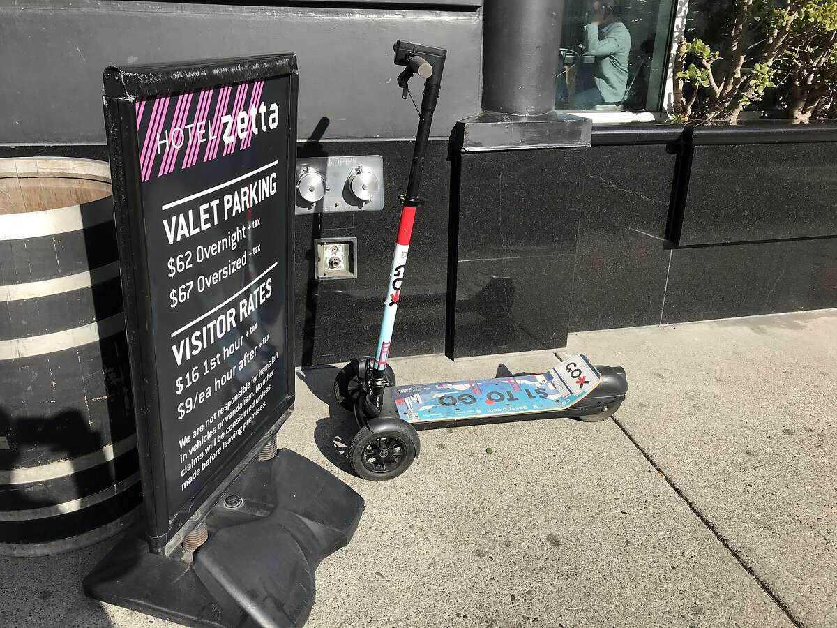 A three-wheel Go-X electric scooter is parked on the sidewalk in front of Hotel Zetta in San Francisco, Calif. on Tuesday, January 14, 2020. The company was hit with a cease and desist order on January 7, 2020 by city attorney Dennis Herrera, who alleged the company used fake permits with a pirated Chamber of Commerce logo. The company has racked up some $233,000-plus in fines for operating illegally in the city of San Francisco and was given until January 18 to permanently shut down operations.