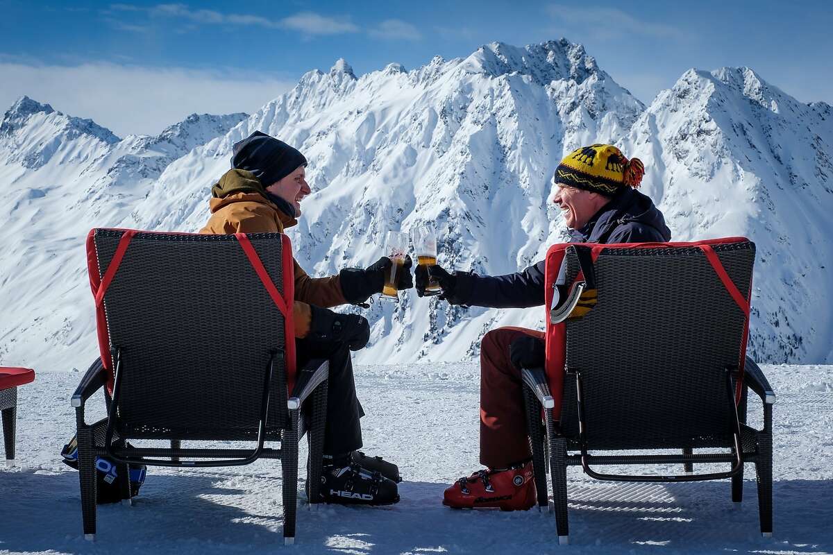 This image released by Fox Searchlight shows Zach Woods and Will Ferrell in a scene from "Downhill," a remake of the Swedish film "Force Majeure." (Jaap Buitendijk/Fox Searchlight via AP)