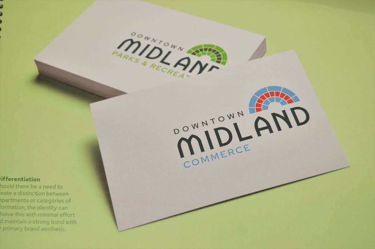 Abbero Creative, a Midland-based marketing agency, designed a new logo and brand for downtown Midland and provided pictures and mockups of it at a Downtown Development Authority meeting last week. (Ashley Schafer/Ashley.Schafer@hearstnp.com)