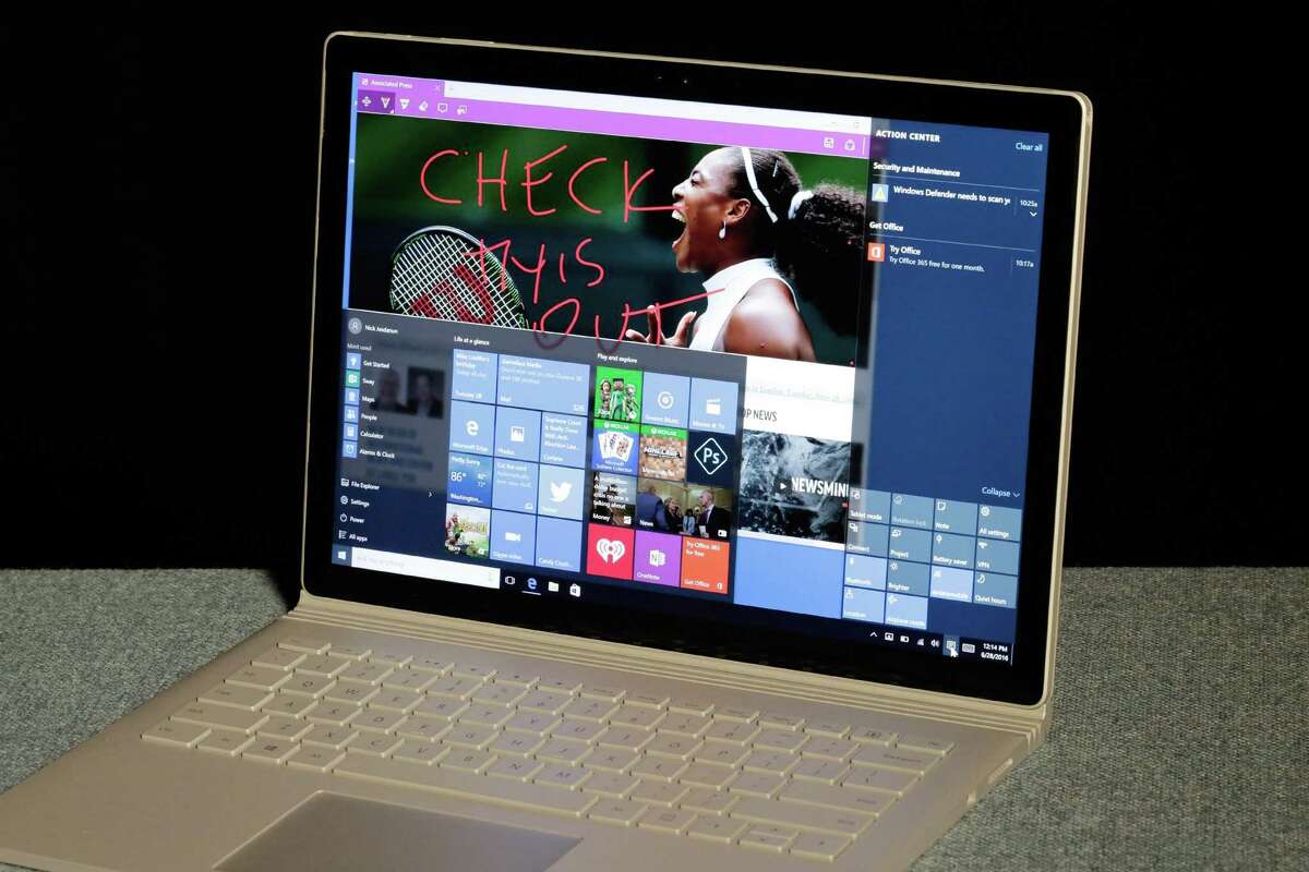 The Windows 10 desktop on a Microsoft Surface computer.